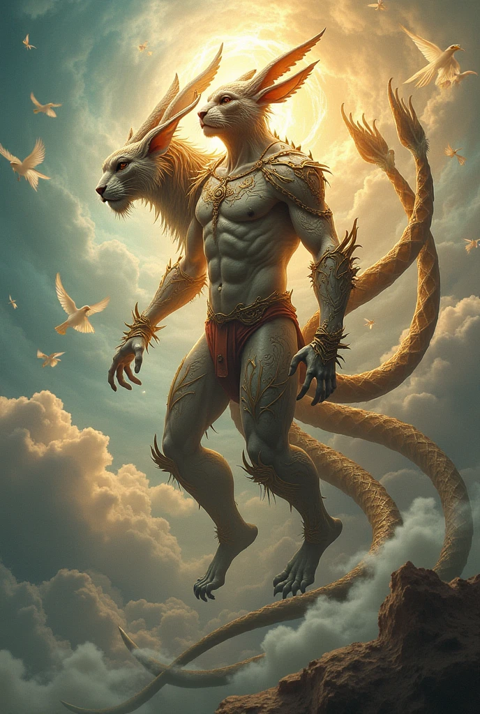 Battle between the Serpent God and the Insect God、The figure of the snake god beauty young man、The serpent god threatens enemies with a bow、Attack the insect god by putting out a large snake from the body、The insect god wears armor in the form of a giant、An insect god leaning over from the other side of the mountain、Insect God is bigger than a mountain、Insects flying around insects、The hair of the snake god turns into countless snakes