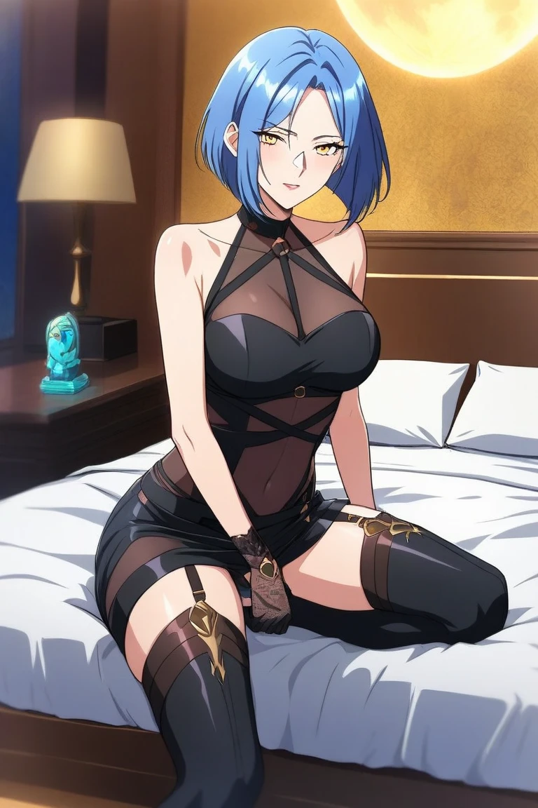 master piece, high quality, High resolution, one blue haired girl ，About bob cut (huge , camel toe is very obvious, The outline of the nipple is clear,,,,,,,,,,,,,,,,,, Wet loincloth, sweating profusely, beautiful beautiful feet，lie down in bed，sexually suggestive liquid) woman bed, unkempt, cosmetics, express happiness, sharp eyesight, Quietly, From above,（(legs are open)） Both thighs are thick, open your mouth and scream, tilted my head back, closed my eyes tightly，pretend to be asleep, shaggy, heavy breathing, expression of agony, make cheeks red, staging，Pale black fishnet tights that hug your thighs、That moment has passed、masturbation、T-back、