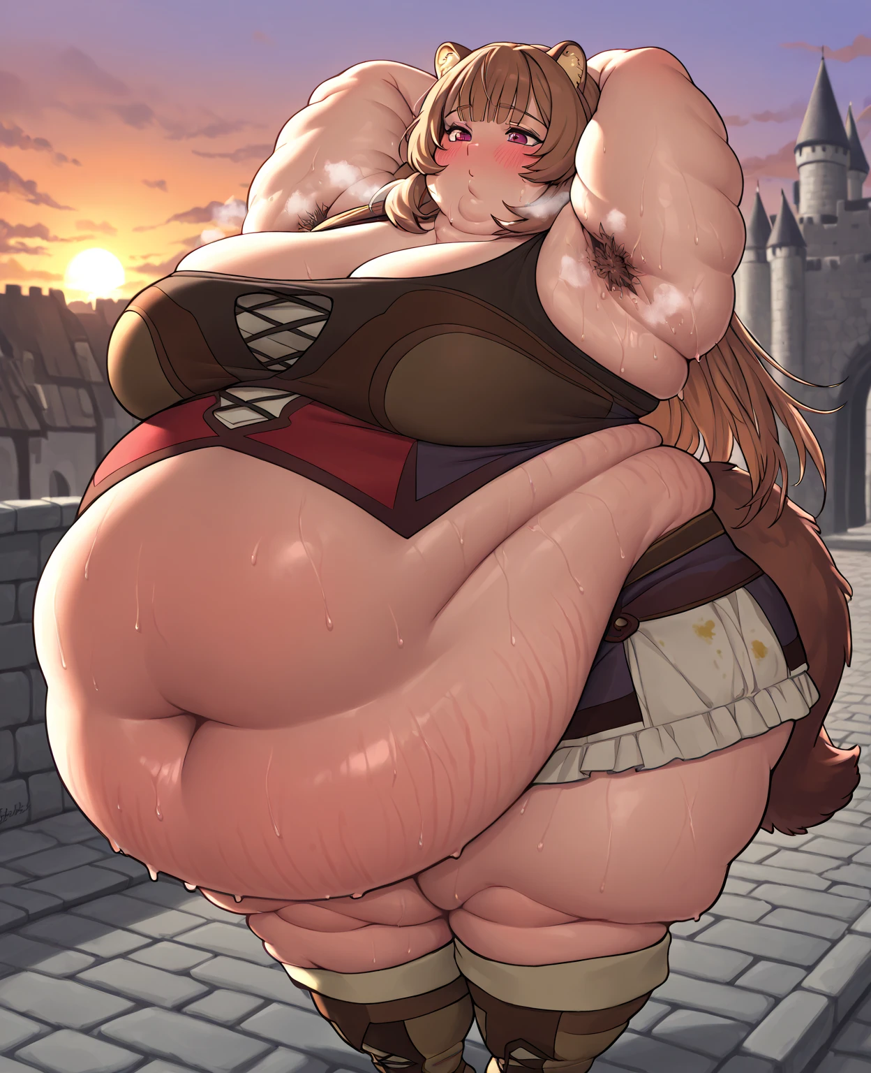 masterpiece, best quality, shortstackbt, 1girl, short, shortstack, plump, large breasts, (corneo_bowsette:0.9), angry, open mouth, looking at viewer, standing, full body, from above, (indoor, dark, dungeon, stone, torchs:1.2), 