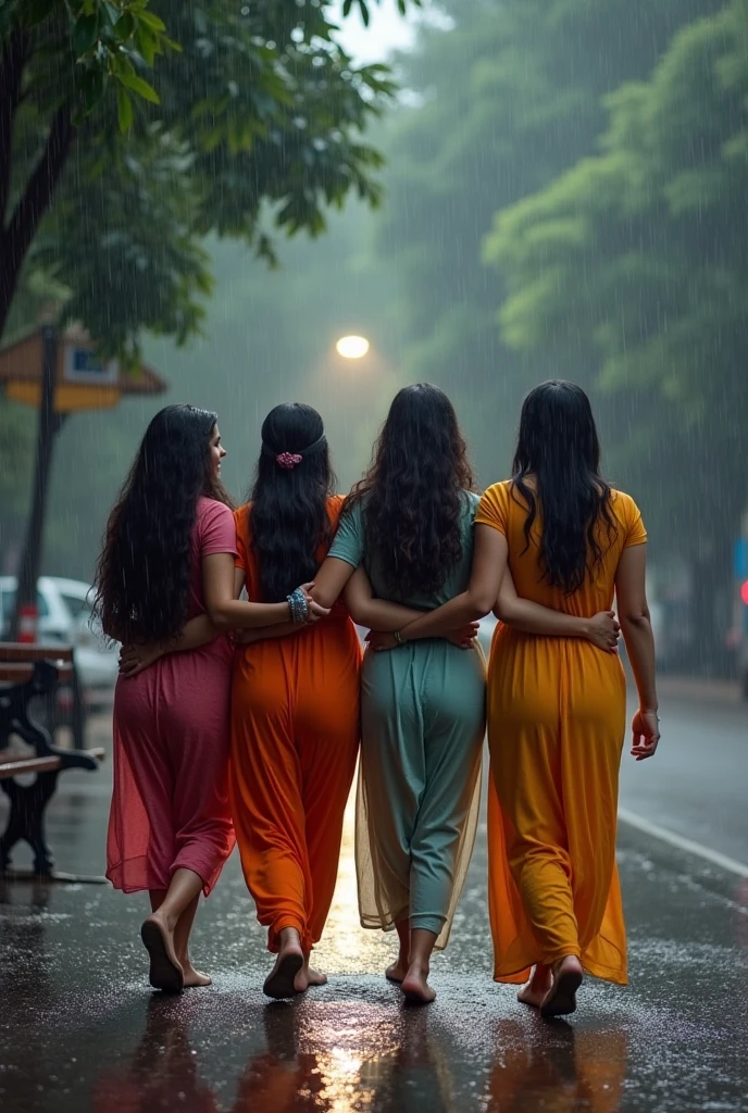 Pakistani women drenched in water wearing see through cloths dancing in rain both  and legs are drenched in water in dupatta sitting on a road showing curves