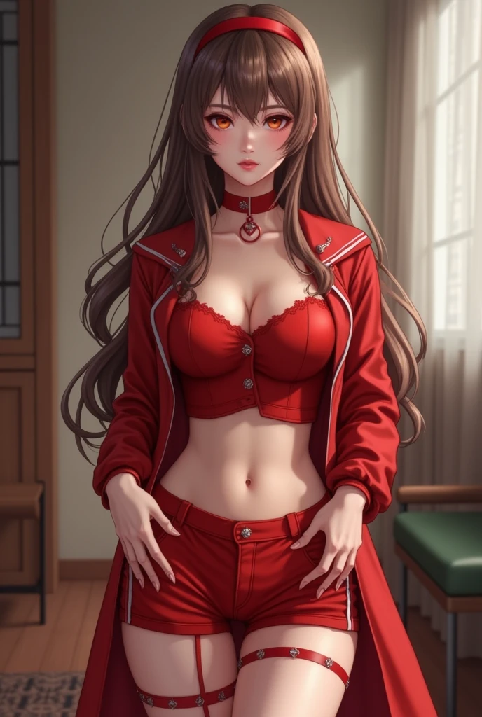 ((Masterpiece, best quality,photography, detailed skin, realistic, photo-realistic, 8k, highly detailed, full length frame, High detail RAW color art, diffused soft lighting, shallow depth of field, sharp focus, hyperrealism, cinematic lighting,close up))
hoodie,edgCoquine, a woman in a ((red lingerie))_hoodie posing for a picture ,wearing edgCoquine_hoodie,midriff,multiple leather straps,
<lora:CoquineHoodies:0.8>
