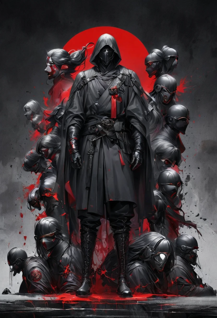 male warlock dnd, undead body, wearing a bloodstained white hood cloak with a blood