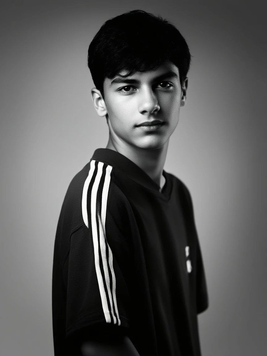 Pop background with black Nike shirt black Nike shorts normal hair brown eyes name Ezequiel 