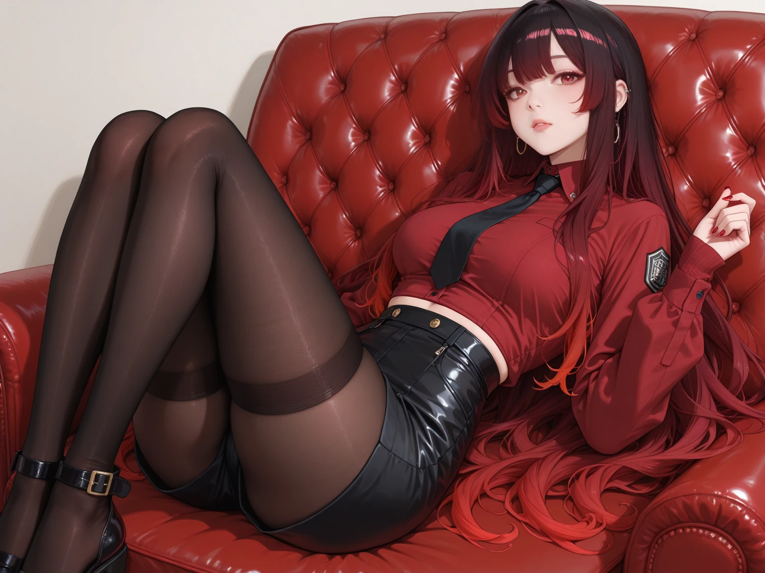 sexy girl gamer teasing with her sexy feet, sweaty, pale skin, ahegao, cosplay clothes, nsfw art, cameltoe, sexy sole, one ankle boot is on, thin long fit legs