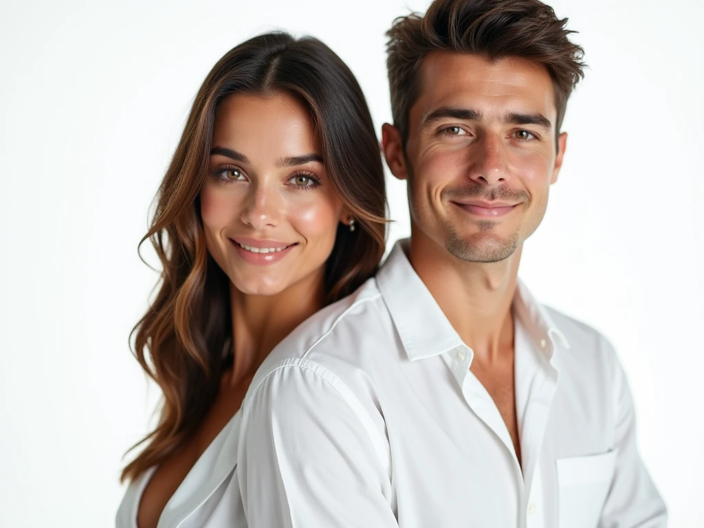 ((South American Latino)), (Latino man), (photo: 1.3) af (photorealism: 1.3), frontal close-up, soft light, clear face, happy, cheerful, warm light, white T-shirt, (grey and white background), (blank background), (gray wall background) avatar, (short hair), smile, short hair, smile, (close-up)