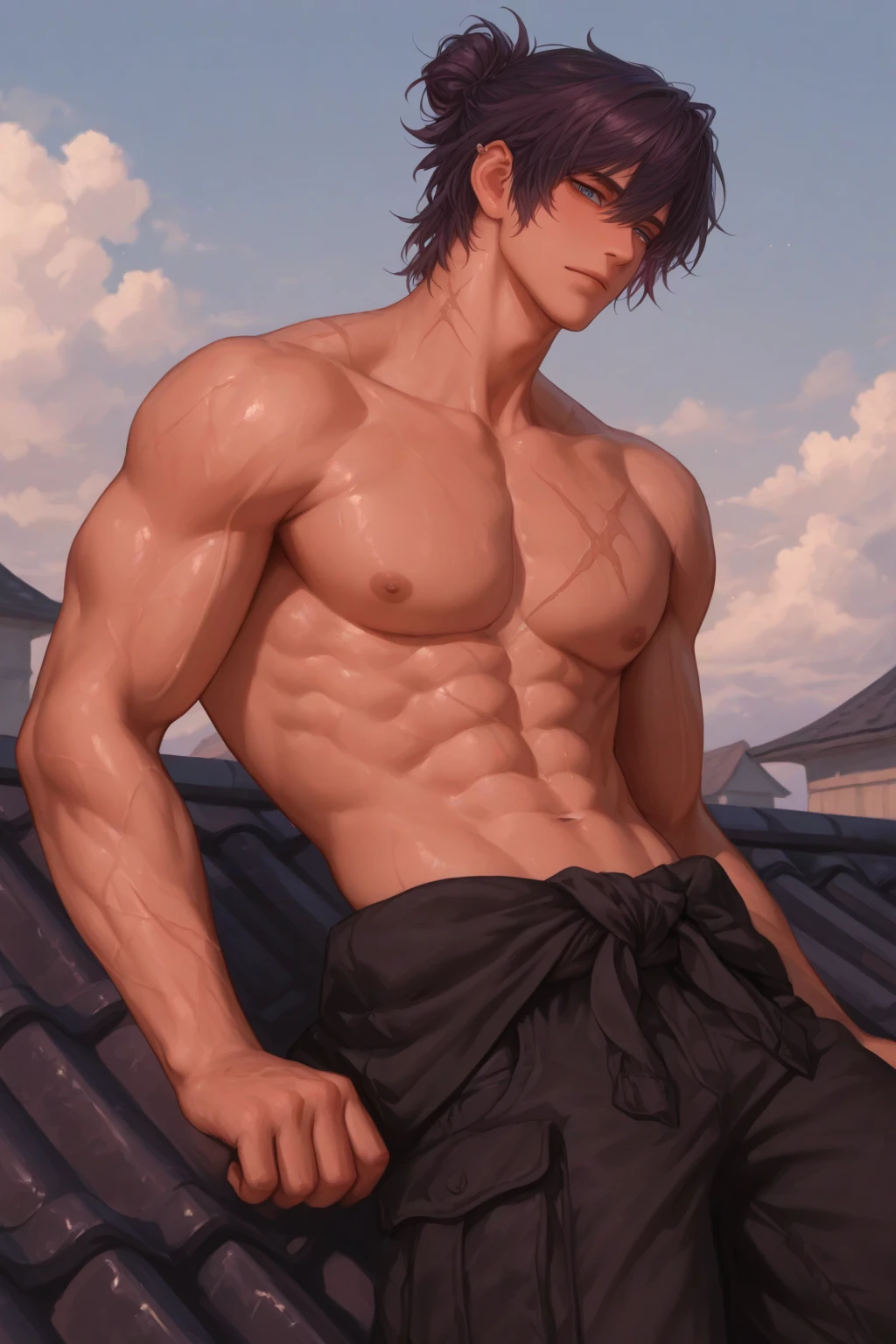 Amazing, finely detail, solo, masuter piece、fish eye, wide lens, well built、muscular、young boy、male people、long-haired、cool face、fullnude、Wild、Hot、Big Bulge、nudde、FULL BODYSHOT、open leg