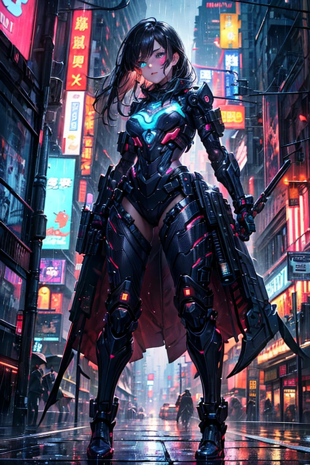 a beautiful detailed anime girl, sexy urban futuristic outfit, subzero mortal kombat mask covering mouth, submachine gun on back, masterpiece, 8k, ultra-detailed, photorealistic, intricate details, dramatic lighting, vibrant colors, cinematic composition, cyberpunk, science fiction, concept art style