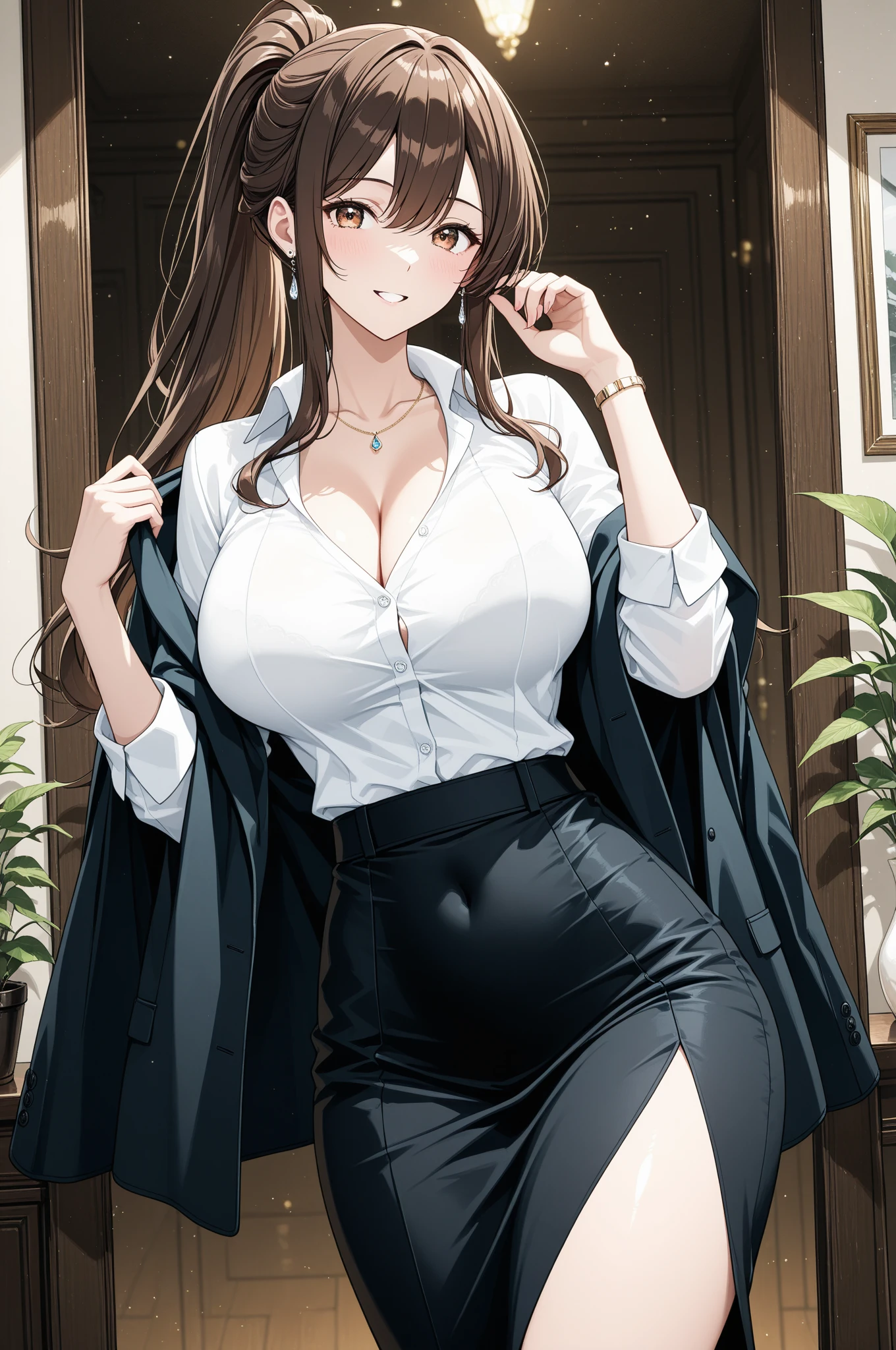  showing panties、Transparent black panties、cameltoe　、Long face、Adult face、