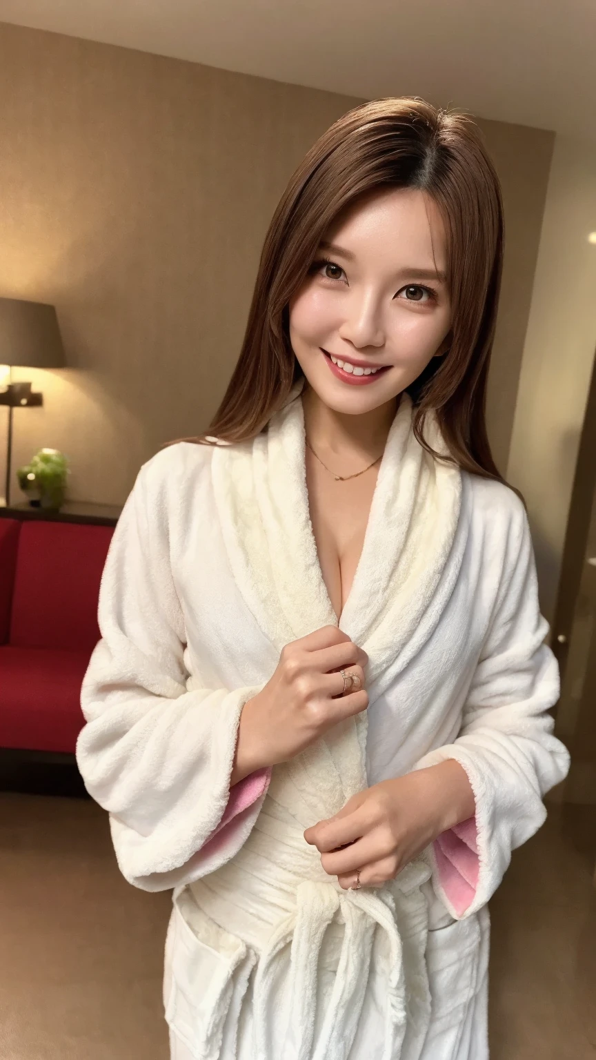 (masterpiece, highest quality, highest quality, Official Art, beautifully、aesthetic:1.2, Cinema Lighting、Key light at 45 degrees from the front, Subsidy light、Soft Backlight), Realistic depiction、photograph、Realistic portrayal、super real、RAW quality、
Beautiful face、Perfect round ass、the body is slim、Fit and body、Pale skin、Shiny, Bright Eyes、length eyelashes、
1 girl、alone、
accurate to the human body、Correct five-finger、Perfect human body、Knowledgeable person、Highly detailed face and skin texture、Natural neck length、(beautiful Hands)、beautiful, length, Thin legs、straighten both legs、Stretch out your arms、
Perfect human body、Accurate human body、A perfect and accurate left hand、A perfect and accurate right hand、Perfect and precise fingers、
,Earrings,Big cleavage、
slim, (kind, Goddess-like eyes, happiness: 1.2), (Lip gloss, eyelash, Terrible face, highest quality, Ultra-high resolution, Wide Lighting, Natural Shading), Absolute area、
(((All of these pajamas are made from super fluffy fleece material.:1.8, zetai ryoiki, All of these pajamas are made from super fluffy fleece material. Mini shorts:1.3, Thick white horizontal stripes))),
Detailed Background、
Background Blur、Detailed and beautiful background
((Random hand gestures)),
(Blonde pixie short hair:1.3)、
Accurate 5-finger、Accurate human body、The perfect human body、
A room with a living feel、(((Big Breasts))),Dark bedroom、Luxury Love Hotel、Bold Pose、Sexy、Sensually、Ecstatic Face、To be spoiled and fawning、Wide legged、(Sensual ecstatic smile:1.5)
