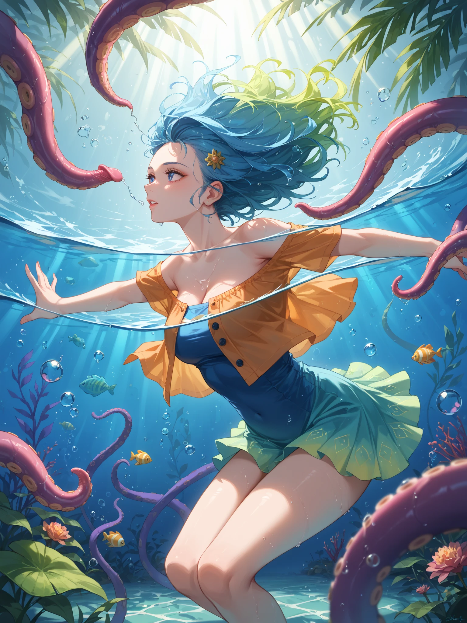 Realistic image of dolphing swimming under water 