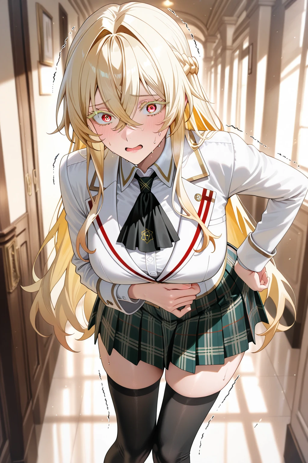 (masterpiece, Highest quality, Super detailed, 8K quality:1.2), girl, nsfw, yue, blonde hair, straight hair ,red eyes, small breasts,(13 years old:0.6), classroom, face, (undressing:1.3), (embarrassed:1.2)