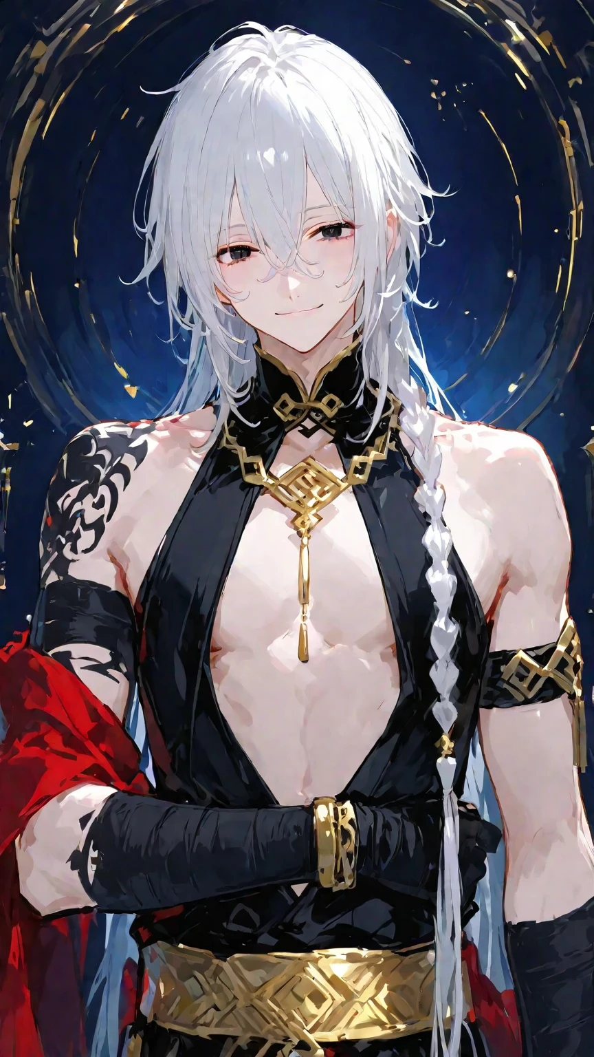 man, masculine, masculine face, attractive, muscular, ((1man)), masterpiece, absurdres, best quality ,intricate details , (shiny skin, shiny body, shiny oily luster skin, shiny hair, pale skintone), Sundown, attractive, ((muscular)), adult, one, medieval clothes, earrings, black pants, Don't look at the view , Not looking at the view, silver hair, braided hair, perfect detailed face, perfect detailed hands, mermaid fins, red eyes, mermaid ears, ((MLS)), smirk, medium large shoot
