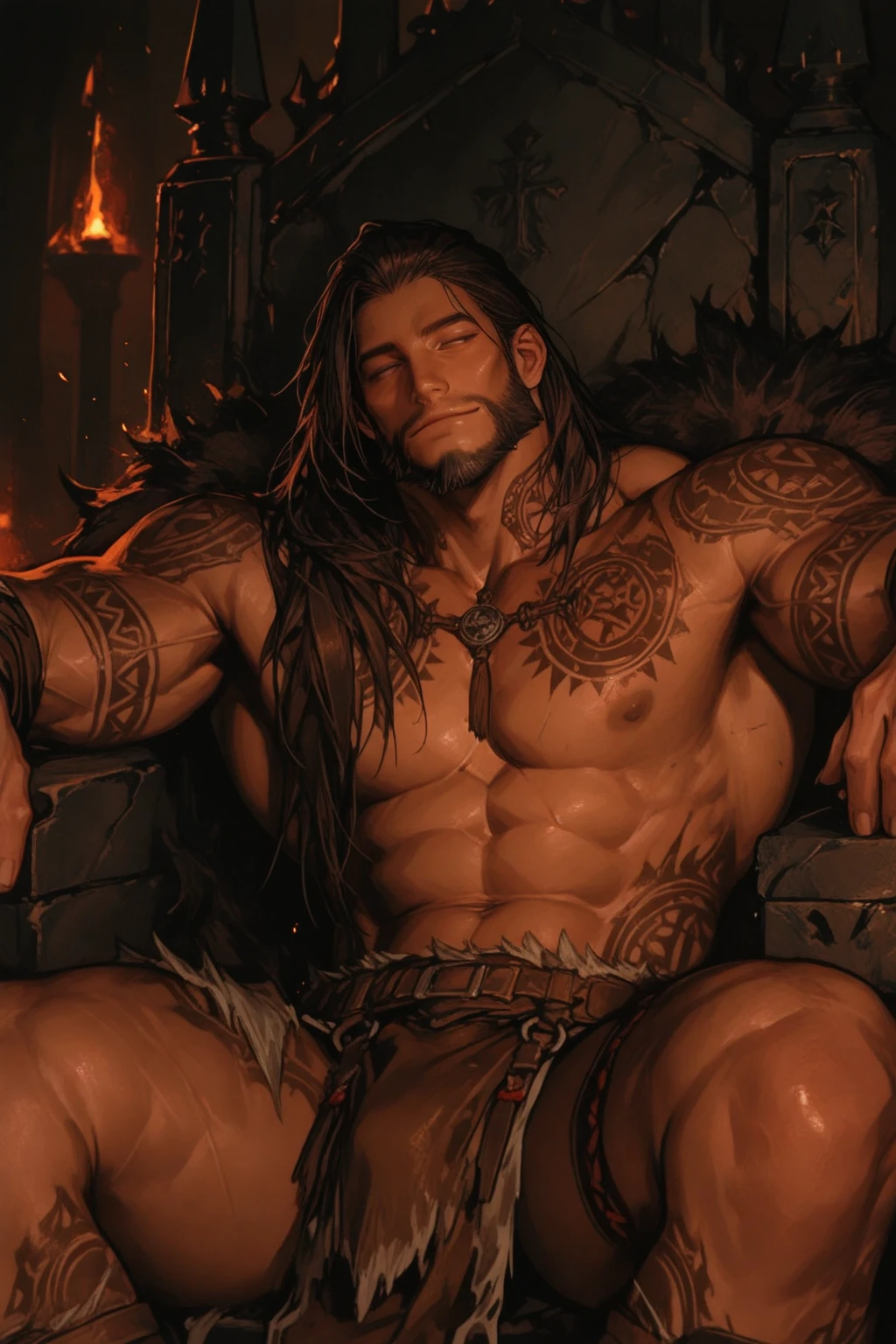 ((best quality)), ((masterpiece)), (detailed), perfect face, a handsome man, he is hairy, he is naked, he is a medieval Knight, he is masturbating, he is playing with his dick, he has big dick, he has big balls, perfect dick, his cum is splashing everywhere, he is sitting in a dungeon