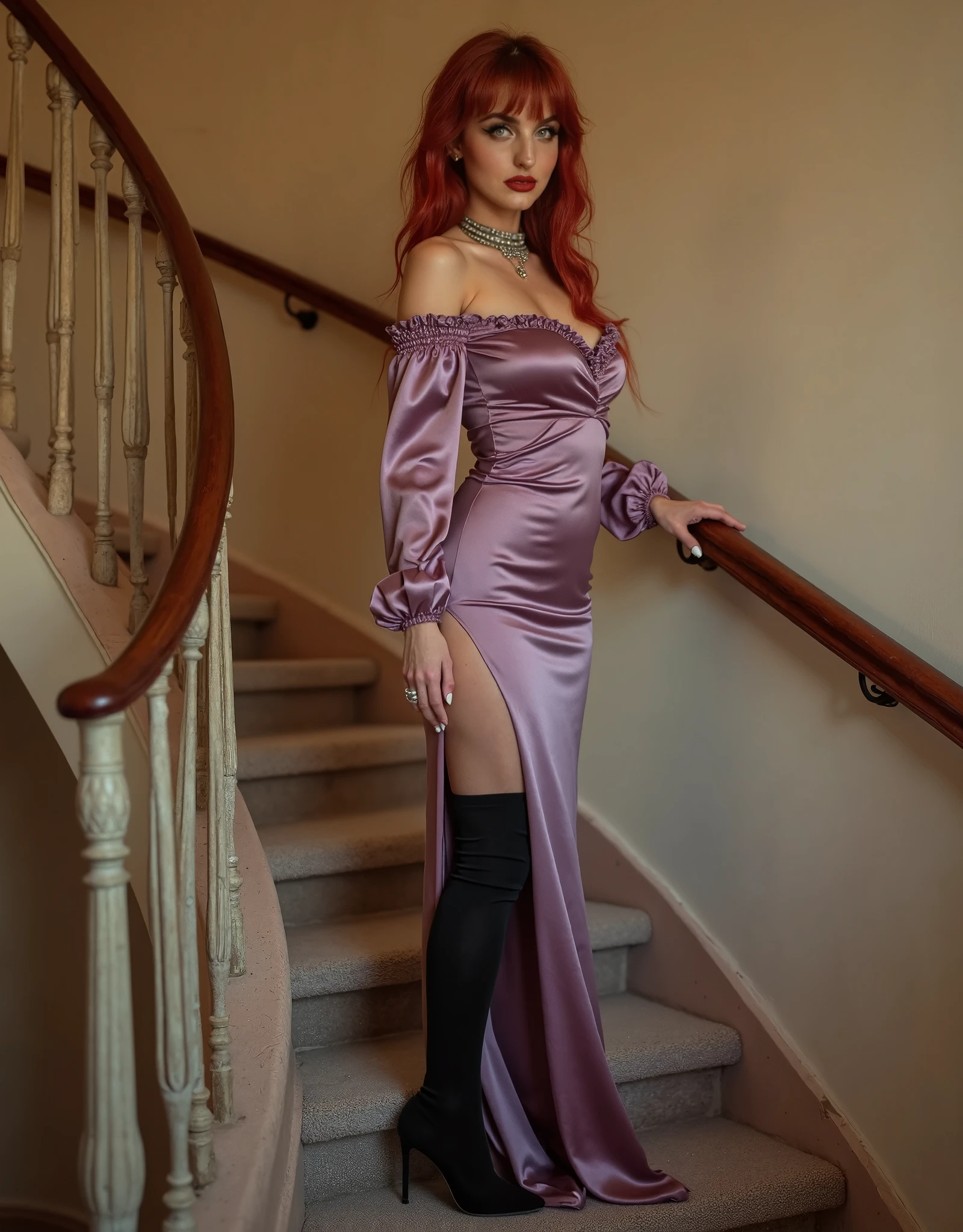 eva elfe, cheveux roses, robe lourde, seductive smile, mischievous, Photo shoot, at dusk