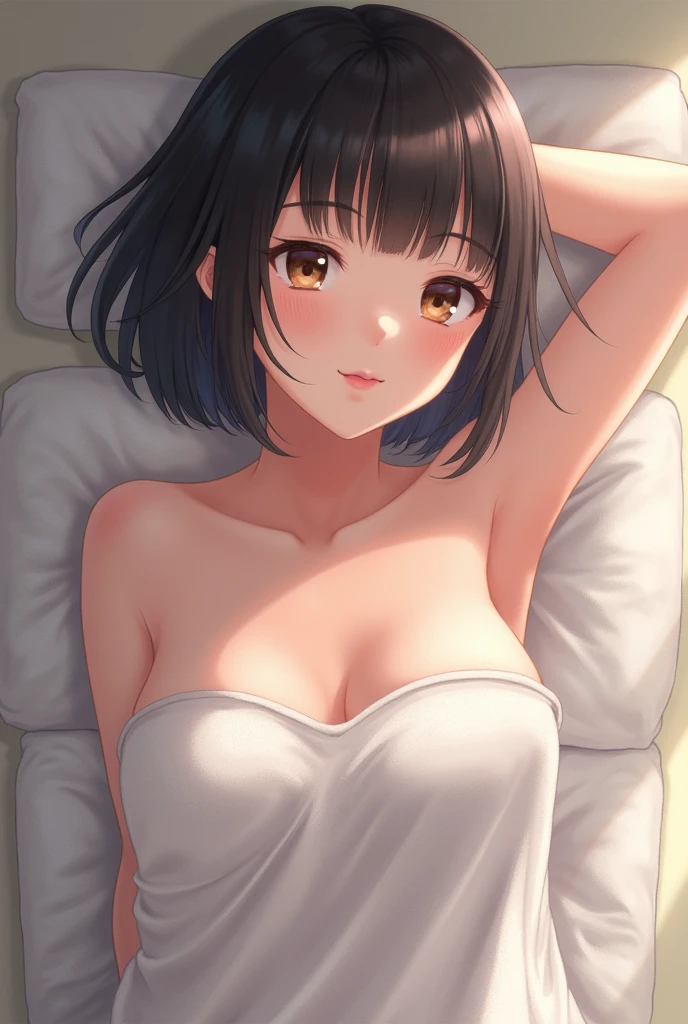Grin,whole body,(Erection under clothes:1.3), bulge, penis bulge, (Big and thick penis:1.3),Big Breasts,(8k、Highest quality、Highest quality、masterpiece)、Detailed face、one person's、 Black Hair、short hair、、Blunt bangs、Grey Eyes、Wicked Smile、((Grin))、((Camisole bra))、((One piece skirt))、Cowboy Shot、((I had already finished))、hospital、Hospital room、Very large breasts、cheeks are bright red、blush、I'worry、White nurse uniform、Cleavage、Nipples are visible