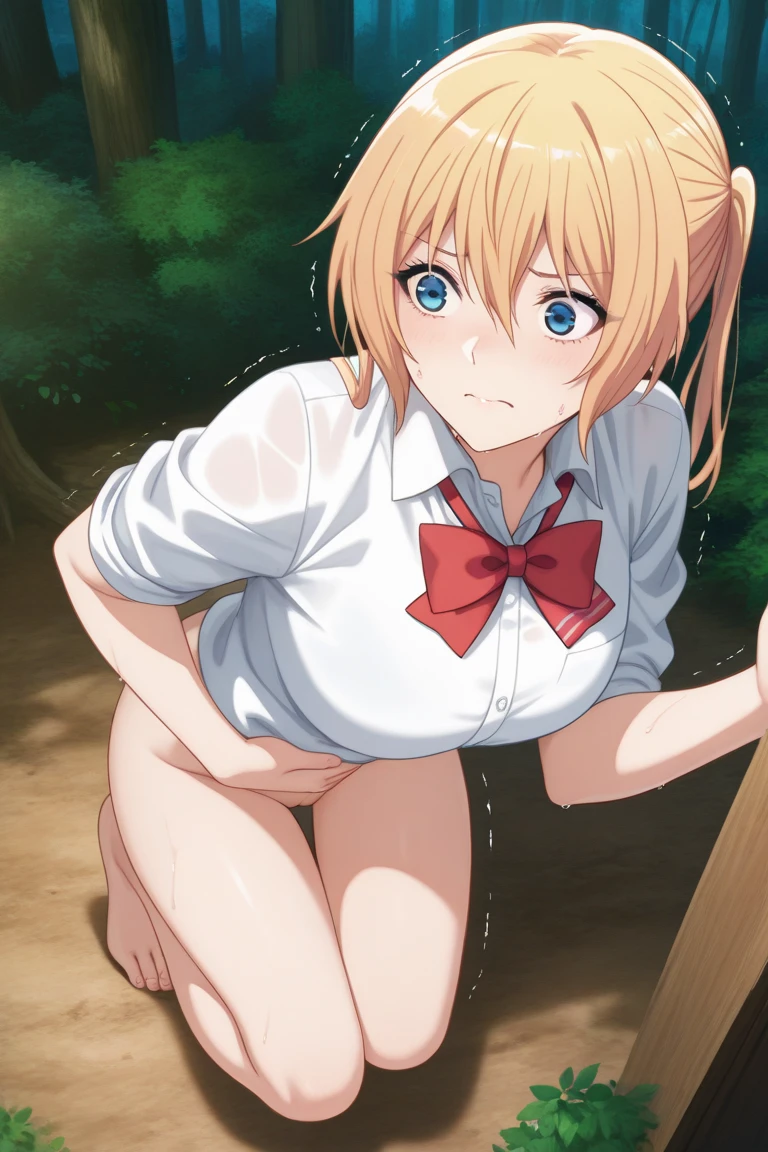 1women, ((nude)), ((huge tits)), slim waist, outdoor, night city, ((busty)), blonde hair, green eyes, ponytail hair, smile, nipples, short pants, open mouth, view at camera, pussy, vagina, spreads legs, emotionless , cum on pussy, sperm on vagina
