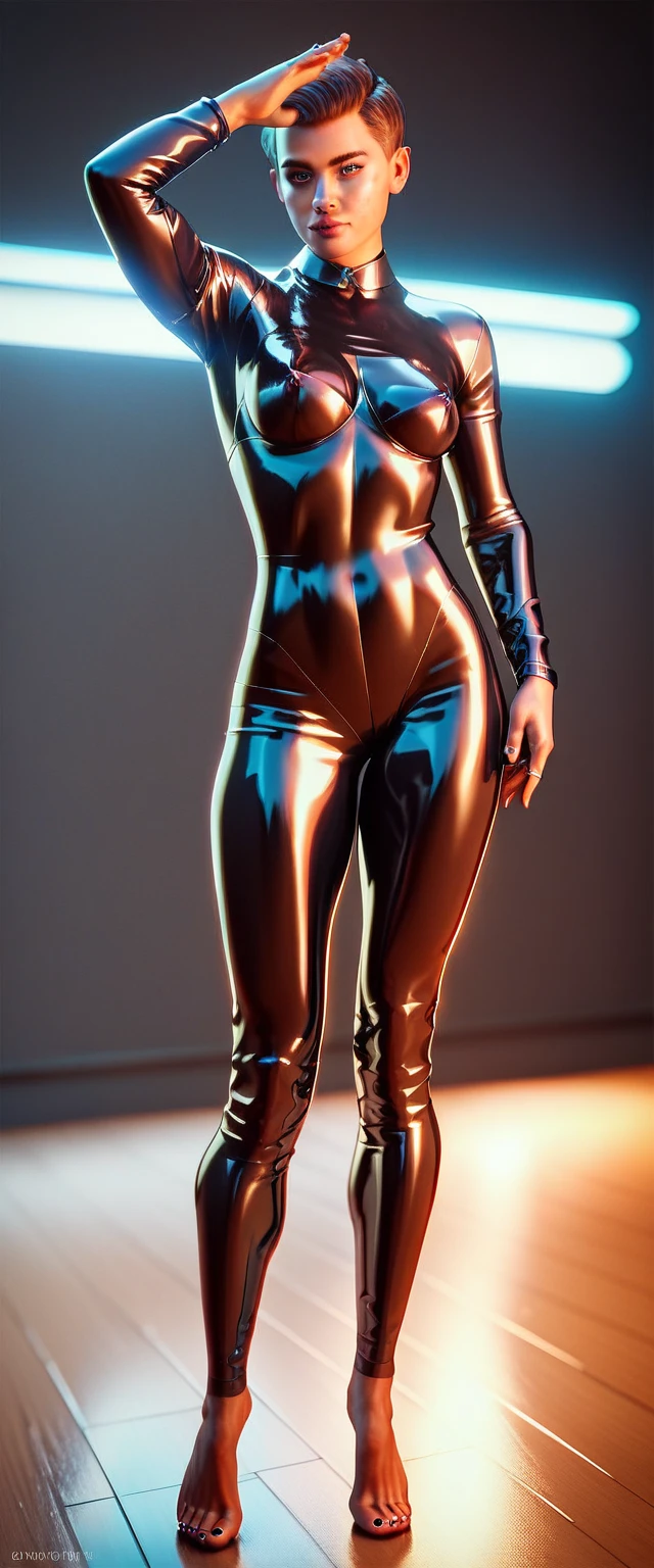 （（from below））,epic realistic,8K,masterpiece, highest quality, Very detailed, （martial arts:1.2）,(Surrealism),（cyan fullbodyスーツ:1.3）,8K,masterpiece, Highest quality, Very detailed,（（cyan long sleeve leotard:1.4））,（beige pantyhose:1.2）,Muscler、（（Costumes are single-colored only:cyan）） ,Bodyline,（young girl:1.2）,short hair,
Super tight costume,bangs、
(Highest quality:1.3),
RAW Photos, （light beige pantyhose:1.2）,
High resolution, 
Perfect detail, 
Professional photography, 
Professional Lighting,
Powerful lighting for costumes,attractive whole body image、Cinema Lighting、Ray Tracing、Wear a tight-fitting bodysuit、Simple Background、15 year old female、Spandex Bodysuit、whole body、Spandex Costume,Clothes with a shiny texture,（Simple Background:1.2）