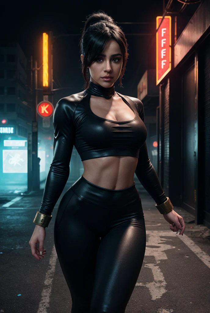 A young (( MerrinJS MerrinJFO )), wearing a tight, fitted metal collar wearing (tight, fitted, snug) high cut booty shorts and cropped shirts stands between two (powerful, sleek) Muscle Cars to start a race, engine roaring, in the backdrop of a vibrant Sunset. (Best quality, 4k, highres, masterpiece:1.2), ultra-detailed, (realistic, photorealistic, photo-realistic:1.37) prompt, with (HDR, UHD) quality and (studio lighting, sharp focus), , bright light, perfect eyes, skin blemish, detailed skin, full person, blacklight makeup,ambr1