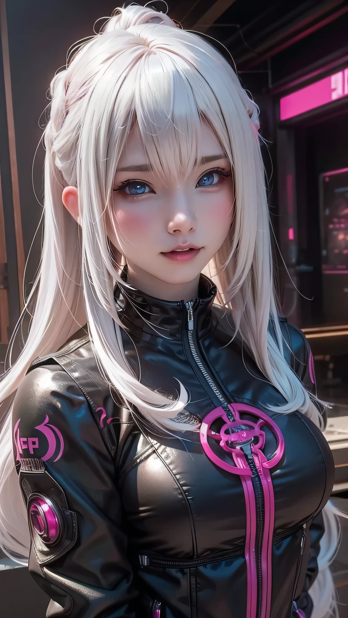Future space station girl with gun, Digital Cyberpunk, Portrait Space Cadet Girl,Cyberpunk Girl Mecha, an oppai cyberpunk, Cute cyborg girl, cyborg - girl with silver hair, Cyberpunk Girl, female cyberpunk anime girl