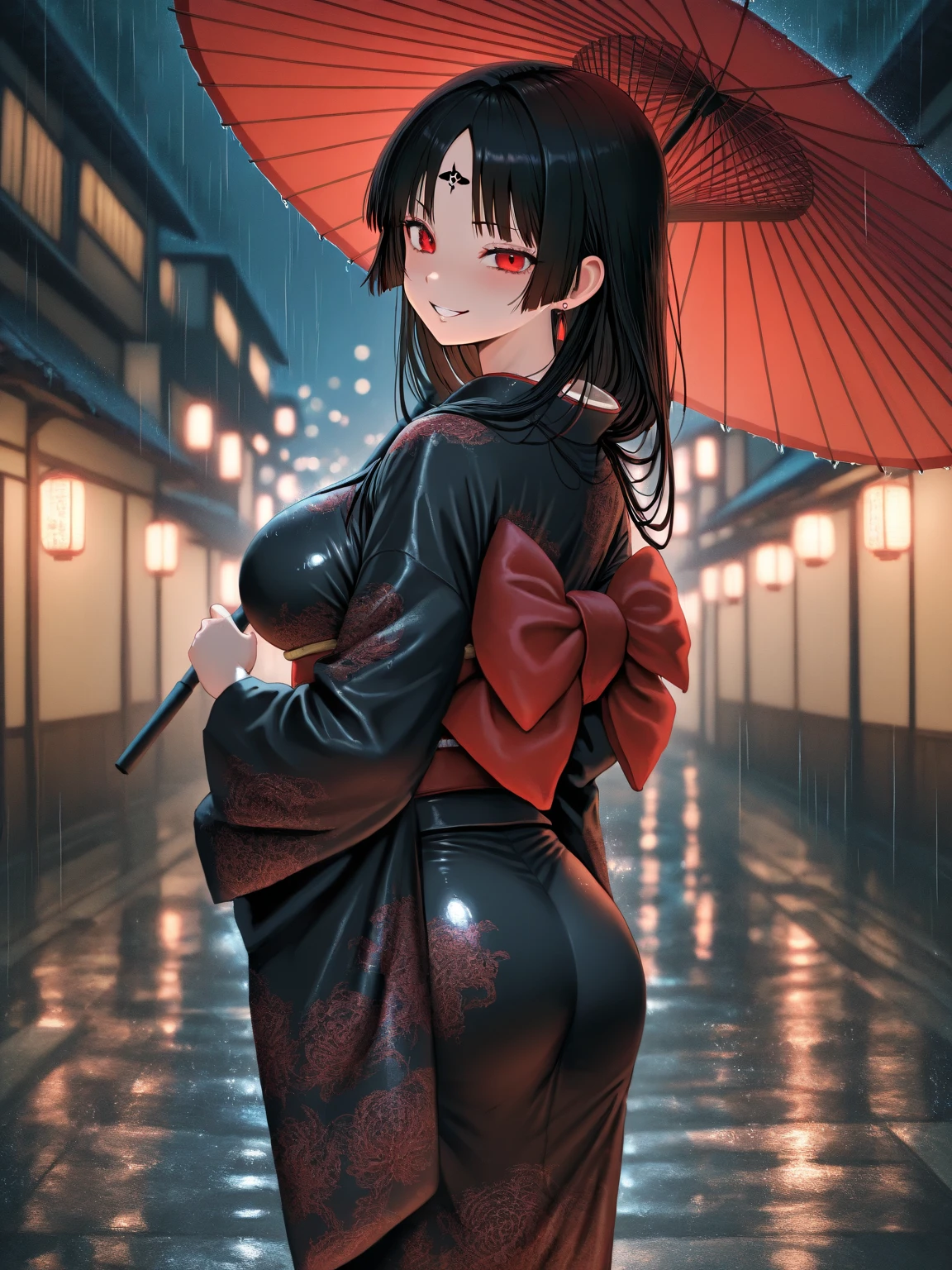 Japanese woman, big ass, wearing office clothes (4k) (detailed), rainy weather, full body image (Model pose)