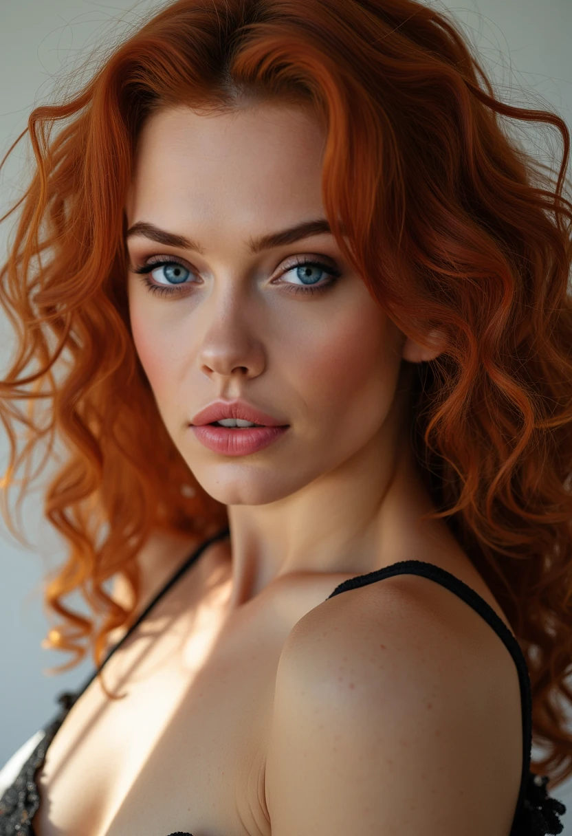 (masterpiece, best quality:1.2), 1girl, solo, Character Nicky, ginger hair, curly hair, brown eyes, angular face shape