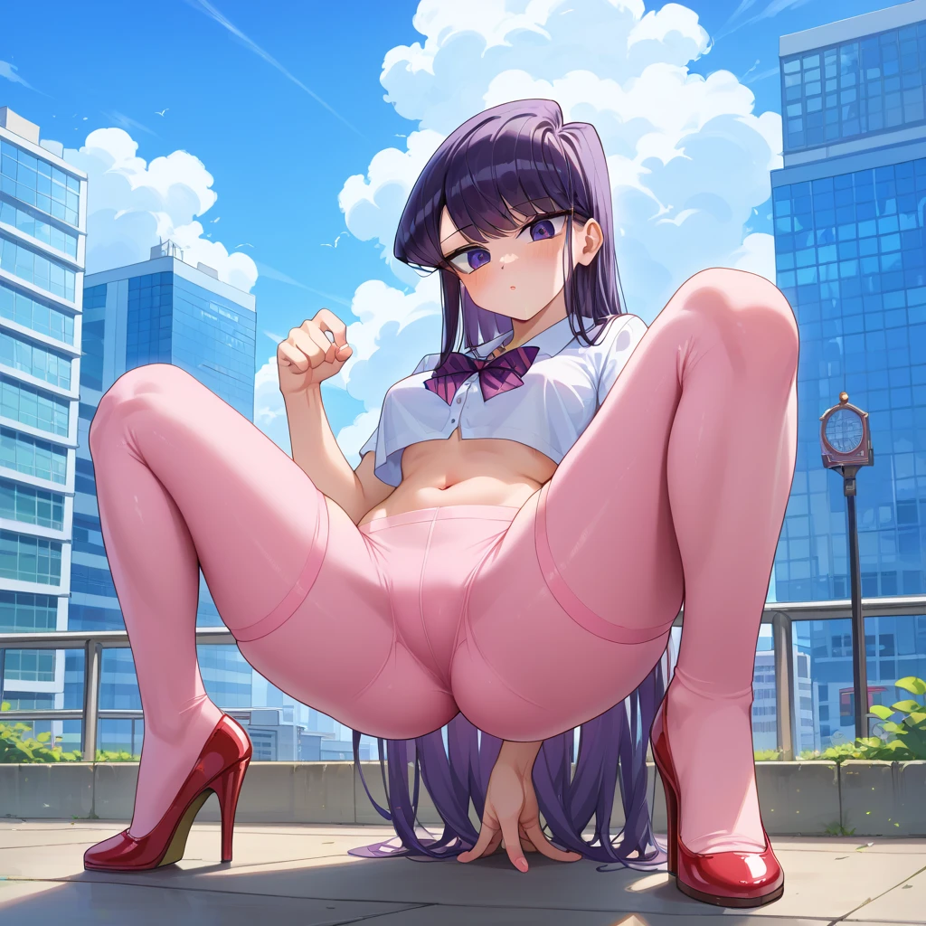 1girl, 独奏, , , clothes lift, Dress, lifted by self, skirt lift, dress lift, Standing, exteriors, pubic hair, Upskirt, public indecency, exhibitionism, bottomless, (tmasterpiece, beste-Qualit),From directly above, a 1girl, 独奏, billboard, building, The city, cloudy skies, tap \(machine\), dutch angle, from on the side, Furrowing his brows slightly, looking a viewer, exteriors, roof, The sky, skyscraper, Twilight Sparkle, violet eyes, Average Breasts, naked ass, naked body, A big smile, Winks, finger to lips, stooping forward, hairstyle bun, black glasses