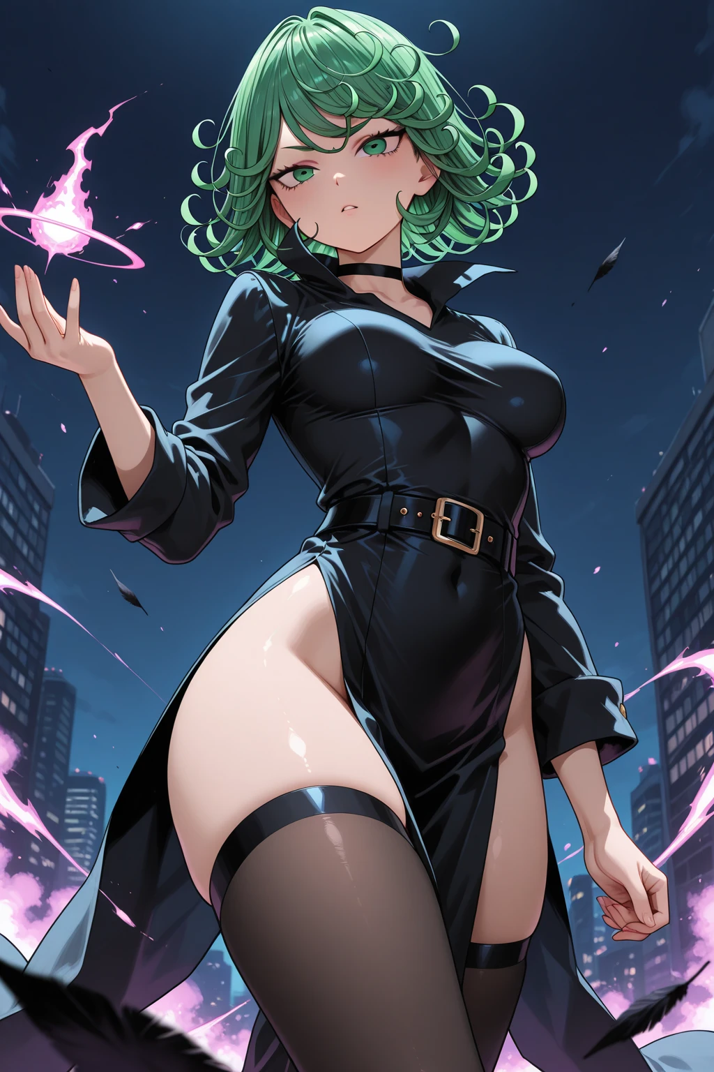 (The best quality, 8k, 12), 1 girl, Tatsumaki, short hair, green hair, tiny breast, The perfect body, Ultra detailed face, detailed lips, thin eyes, black dress, standingn, Tempting, excited, convex areolas, in heat, milf, vapor, sex, trembling, , Looking up, from directly above, Ahegao, sperm on face, wet,((from below:1.2))、(dynamic pose:1.1), Pretty 1girl, highest qualityr、The Ultra-High Definition、high resolution、extremely CG details、8k unity wallpapers、17 year old、Beautiful detailed eyes,Collection hair、(((nurse, black nurse, black wear, Black legwear, Black elbow gloves、Purple satin panties、 Good purple satin、Black microskirt)))、(a wet body:1.4)、(shiny body,:1.6)、 blush, clash,be shy、(Ahegao:1.5)、(Stick out your tongue and drool)、red blush、full of shyness,(NSFW)