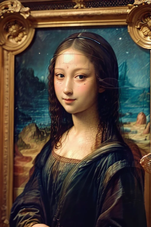 raw photo , 8K, ultra detailed, (amime, manga:1.2), (mona lisa), (round face),(chubby:1.0),(finger to cheek:1.3)