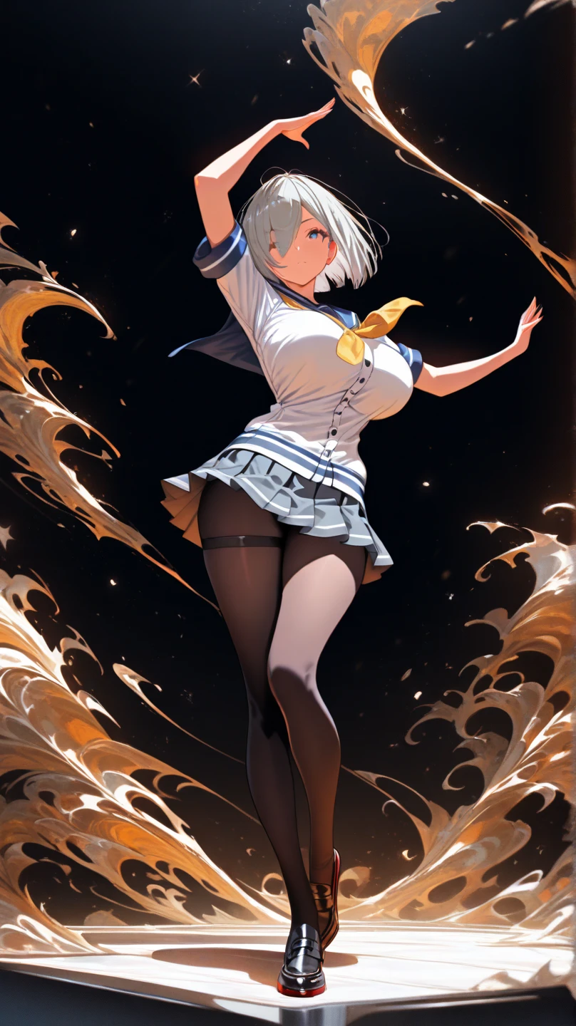 (Best Quality, 8k, 32k, Masterpiece, UHD:1.2), Night, Sand, Starry Sky, Galactic Stars, Seaside, Starlight, Cute Japan Woman Pictures, One Girl, (Big), (Abs), (Lips), (Platinum Blonde Hair, Short Hair, Green Eyes, Braid), Double Eyelids, Kemomi, ((White T-shirt, No Bra, Miniskirt)), Illustration, Very Detail, CG, Unification, 8k wallpaper, fantastic, fine detail, masterpiece, top quality, movie lighting, 16 year old girl, (((dynamic pose))), smile, full body