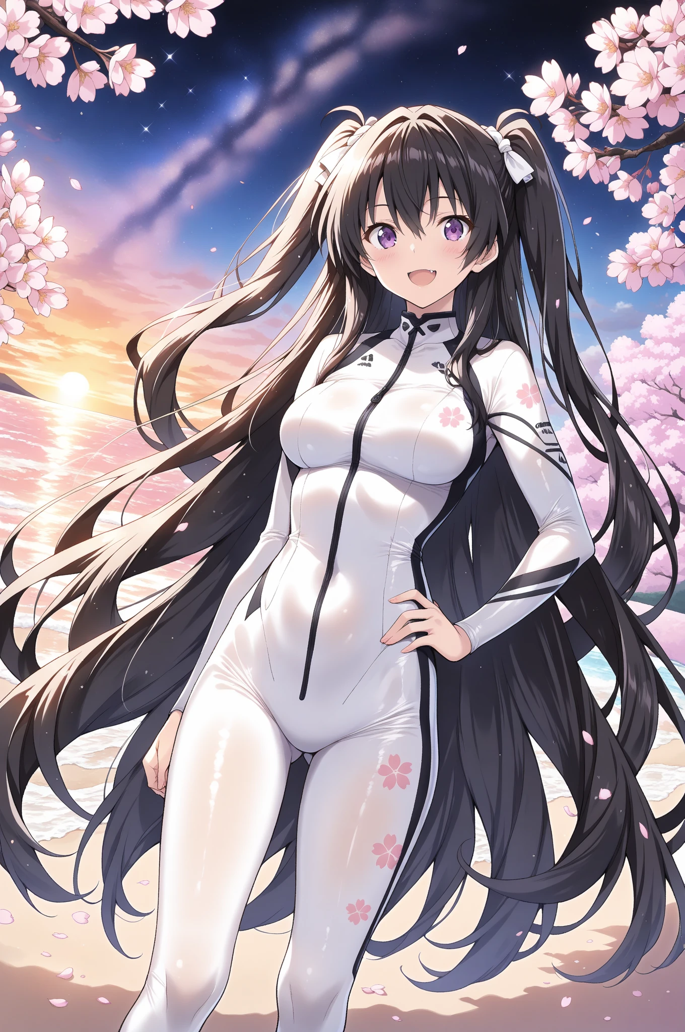 highest quality、best image quality、beautiful eyes、very delicate and beautiful、beautiful eyes、pink eyes、I、I、11 year old girl、Japanese、、Chiquita、Noble、primary school student、black hair、barefoot、(((red leotard)))、（High leg）、tiara on head、dull smile、standing and facing forward、The background is a row of cherry blossom trees