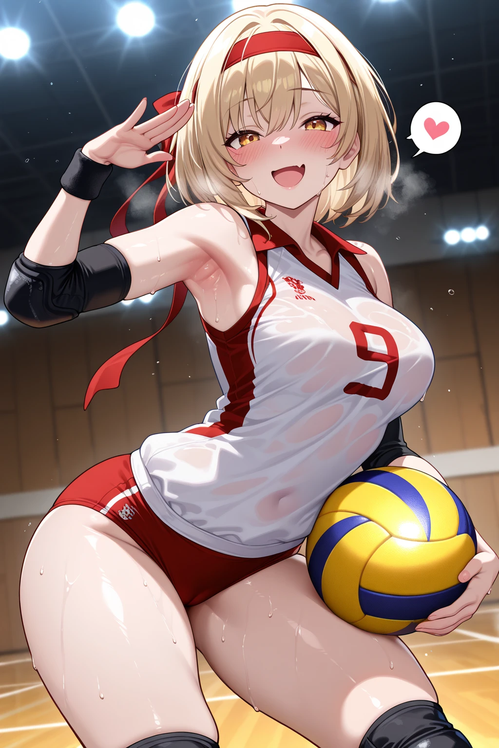 unity 8k wallpaper, anatomically correct, (((masterpiece))), (((best quality))), (((ultra detailed))), (((high-resolution))), ((Ultimate cutie)), perfect hands, perfect finger, (((good anatomy))), detailed beautiful face, shiny hair, (((gyaru))), (potbelly), (curvy), medium breasts, ((Thick thighs)), (((solo))), ((seductive smile)), (((blush))),
BREAK, (((sit astride the perfectly spherical shape 6-inch volleyball))), (((Straddling a perfectly spherical 6" volleyball))), (((Perfectly spherical 6" volleyball fits perfectly crotch))), BREAK, (((Rub the Perfectly spherical 6" volleyball against crotch))),
BREAK, (Collared volleyball uniforms), sleeveless, ((buruma)), ((kneepad)), (pussy juice stained), (elbow pad), (((sweat))), (((covered in sweat))), ((deep breathing)), in Volleyball Court, indoor, lighting, looking at viewer, full body, (spoken heart)