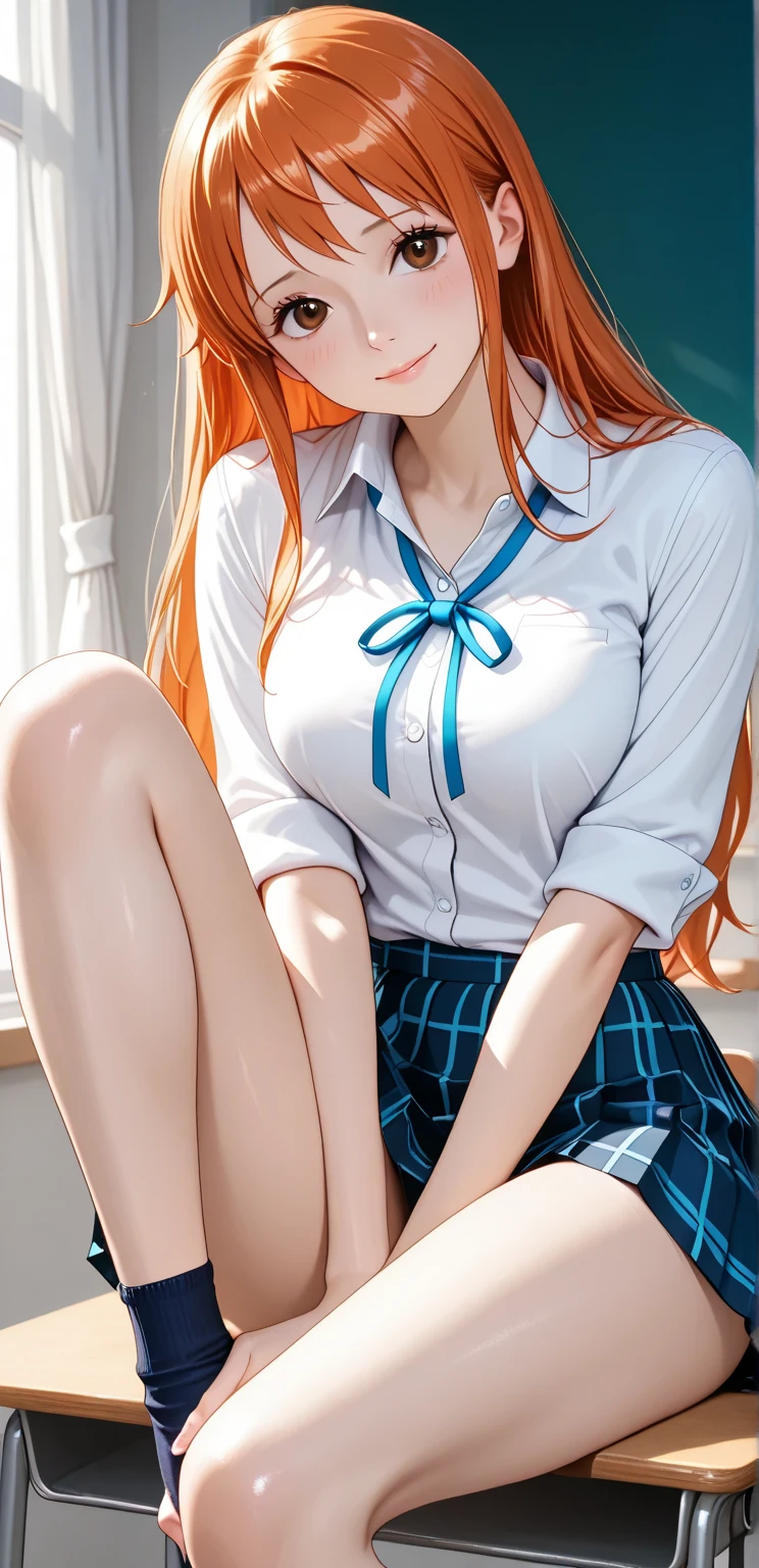 (Front view),Dynamic Angle,Extremely detailed, illustration, close up, straight on, 1 Girl, full-body shot，Sitting cross-legged on a stool
 ((Red hair，young，Tiger Teeth，Proud)),Her eyes shone like Dreamy stars,(Glowing eyes:1.233),(Beautiful and delicate eyes:1.1),(Proud),(permanent), 
(Bright and warm ordinary room，),Warm and bright picture
(daytime:1.2),Dreamy, [[Slender fingers and hands:0.55]::0.85],(Detail fingers),