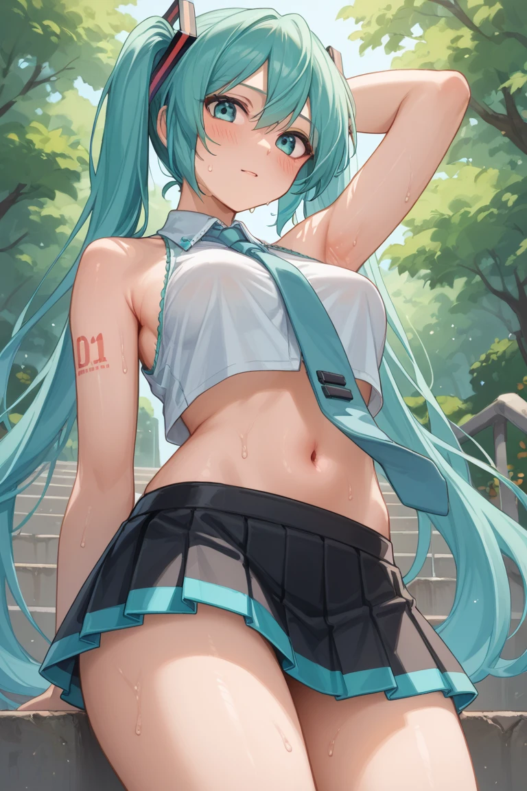 (Masterpiece, High Quality, Top quality, High-Detailed, Detailed CG, Cinematic Shadow, Cinematic Scene, Beautiful Detailed Eyes, Ultra Resolution, Depth of Field), (Full Body View), (Full Body Shot), (Erotic Suggestiveness:1.5), (NSFW:1.2), Looking At The Audience, (Blush Expression:1.2), (Smiling Expression:1.2), (Erotic Expression:1.0), Red Eye, Blue Hair, Five Fingers, Good Composition, (Japanese School Uniform:1.5), (Sailor Fuku:1.5), (Serafuku:1.2), (Short Skirt:1.2), (Panties Exposed Under Skirt:1.0), (Chubby:1.2), Thicc Thighs, Thick, Huge Breasts, Body Sweating, Restaurant Background, Cafe Background, (Depth of Fields, Blurry Background)