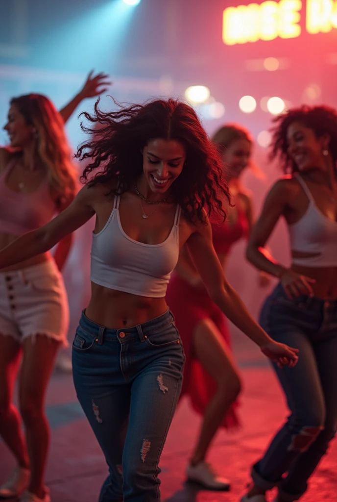 Zumba class with men and women 
