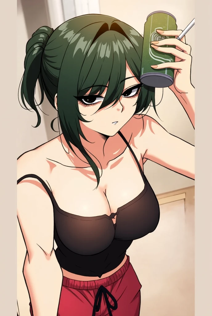 Amazing portrait of a woman who is 30 years old and an adult and a sexy woman with short hair in a bob style wearing a green saree during night time with soft lighting showcasing her red lips and her beautiful face in detail and close up