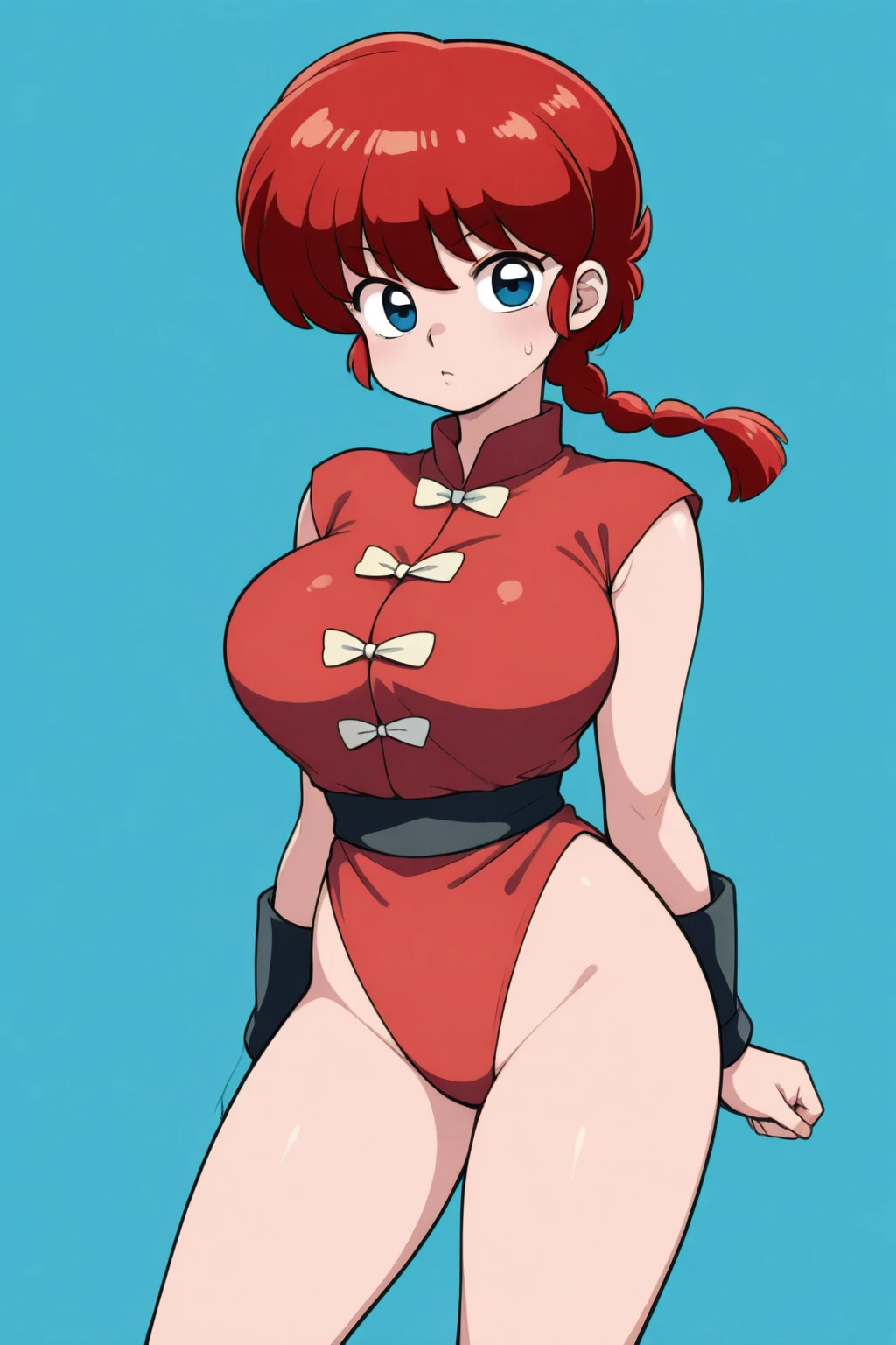 Ranmachan, cabello rojo, Cabello con trenza, ojos azules, ojos detallados, cuerpo completo, CuteSexyRobutts