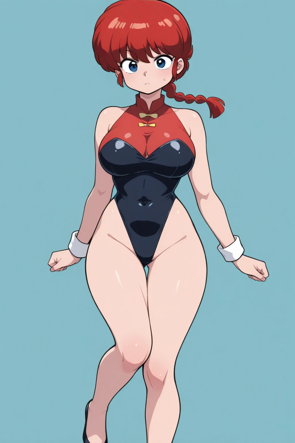 1girl, W \(arknights\), arknights \\\\\ masterpiece, best quality, very aesthetic, absurdres, newest \\\\\\ slim body,///// ,by nyantcha,cutesexyrobutts , by khyle,,////// ,,solo,, , ,,detailed face, , ,, , , , , beautiful face, white background, , sexy, , orange eyes, , swimsuit, rating:nsfw,(one-piece swimsuit:1.2), red swimsuit, 5th breast size, lewd smile, her hands behind her back(they are not visible), in the center of the frame, to tight swimsuit,