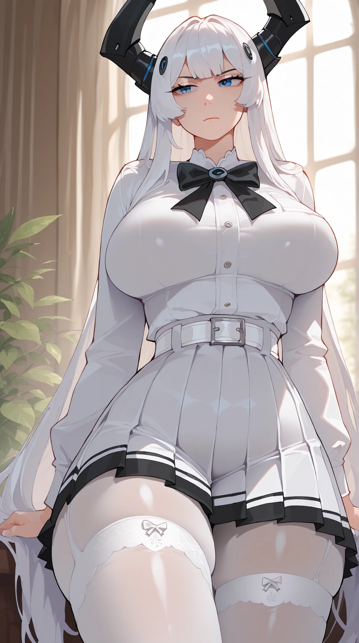 smile、((8k)), ((32k)), ((Highest quality)), ((masterpiece)), ((超A high resolution)), ((Tmasterpiece)), ((halo:1.4))、((White mechanical headgear:1.3))、((White mecha cyber headphones:1.3))、Fine skin, High quality fabric, ((Beautiful and dense face))、RAW Photos、Professional, Ultra-fine painting, ((alone)), Beautiful breasts、Highest quality, Very detailed, Very detailed詳細, Finer details, so beautiful, Full body description、on a futuristic street、White thigh-high boots、(Woman wearing a black leather miniskirt:1.8)、(Wearing a white knitted turtleneck sweater:1.8)、 take a walk、Beautiful legs、(Machine Eyes:1.3)、drooping eyes: 1.3,, (In 8K) , masterpiece, (No retouching, Lip gloss, False eyelashes, Real Skin, Highest quality, 超A high resolution, Depth of written boundary, chromatic aberration, Caustics, Wide Lighting, Natural Shading))、Korean Idol、Asian woman smiling at camera,、A young and cute gravure idol, Young and skinny gravure idol, Realistic Young Gravure Idol, Young Gravure Idol, Japanese Model, Shot with Canon EOA 6D Mark II, Shot with Canon EOS 5D Mark IV, Young Gravure Idol、(White thigh-high boots:1.5)、(Long silver hair:1.1), cowboy_shot, Side Focus, Shiny、Concept Art, Anime fantasy artwork, (((Long silver hair))), 8K high quality, detailed art, In 8Kのキャラクターアートの3Dレンダリング, neat legs, Defined, Defined fingers,