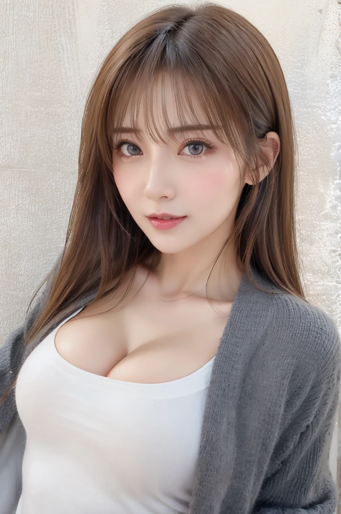 ((top-quality、8K、masterpiece:1.3))、1 girl、Beautiful woman with slender abs:1.3、(Big Tits:1.2)、Cardigan:1.1、hyperdetailed face、A detailed eye、double eyelid