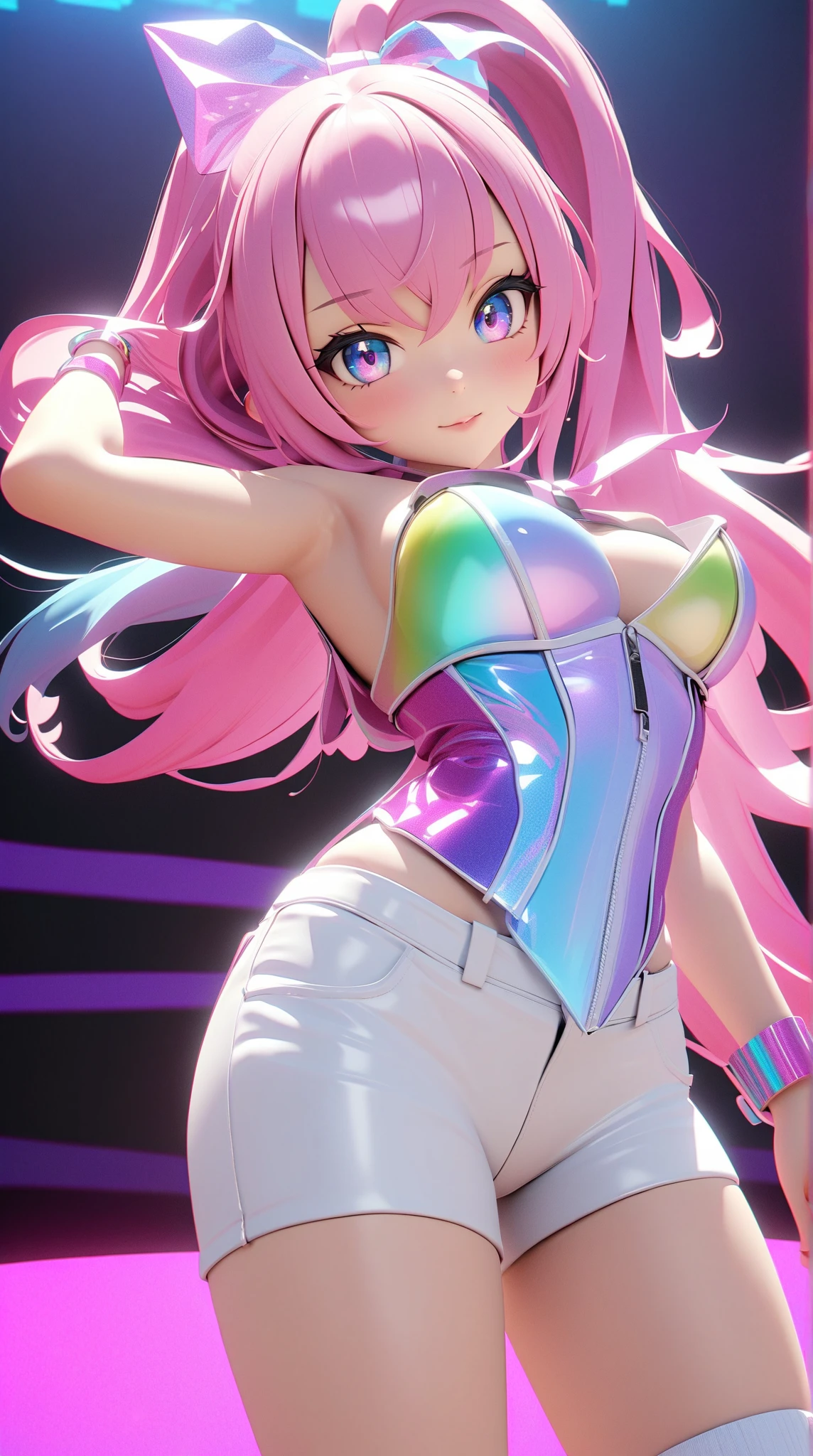 Beautiful sexy girl dancing in colorful rave