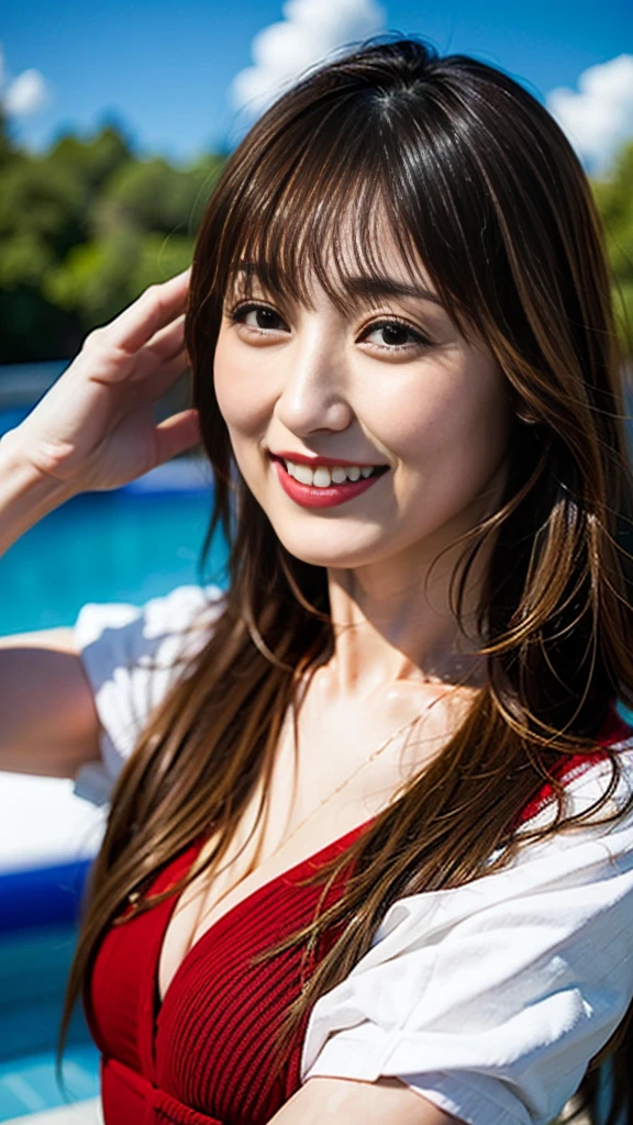 Red, competitive swimsuit, wet