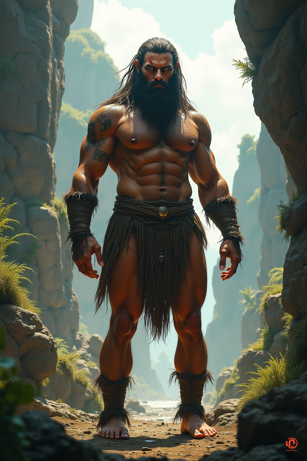 Man with Spear to fight a monster 