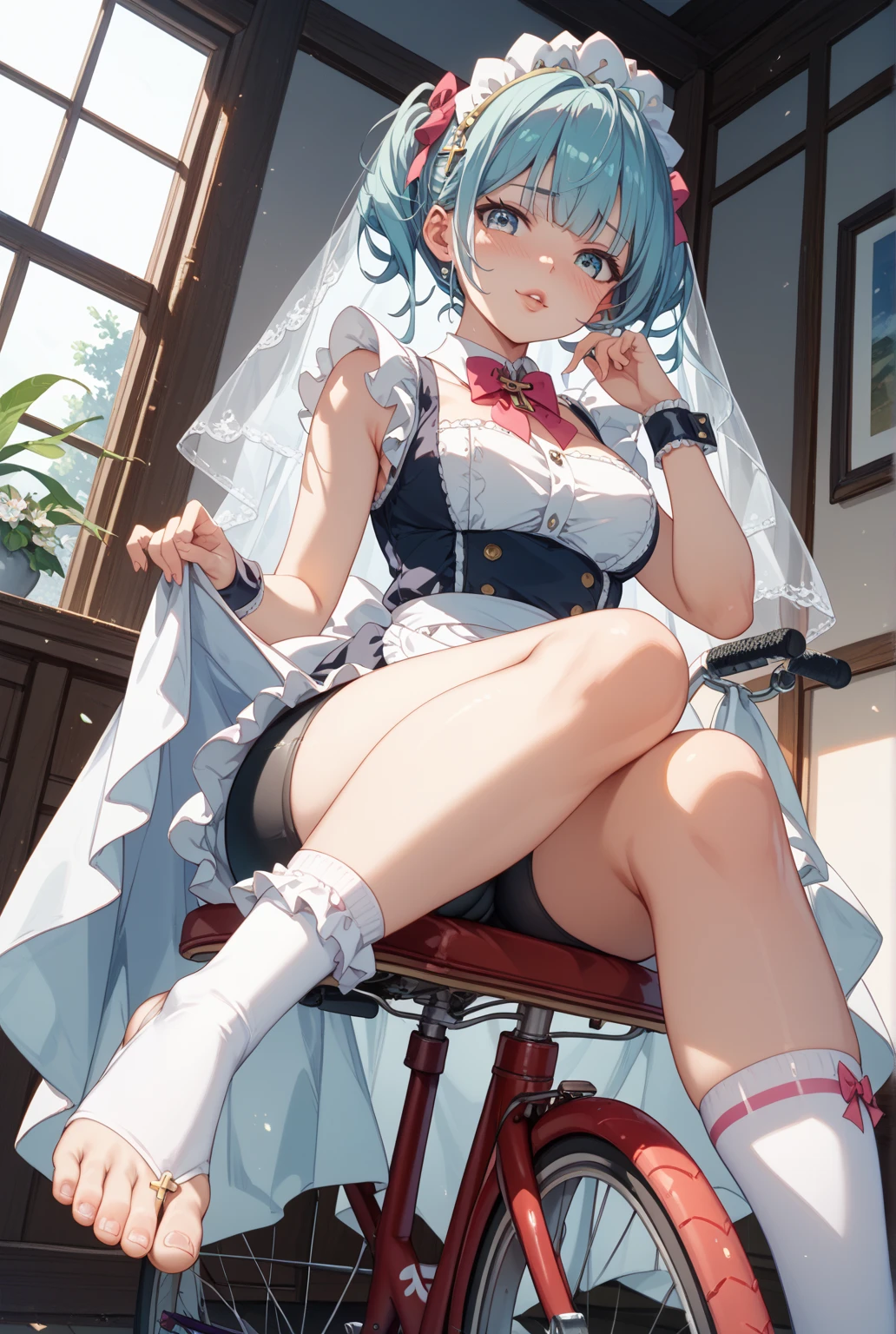 8K、masterpiece、Japanese、Woman wearing glasses、Neon(nod)、from the front、smile、Childish、Small breasts、See-through underwear、night、Bedroom、Show your underwear、mini skirt