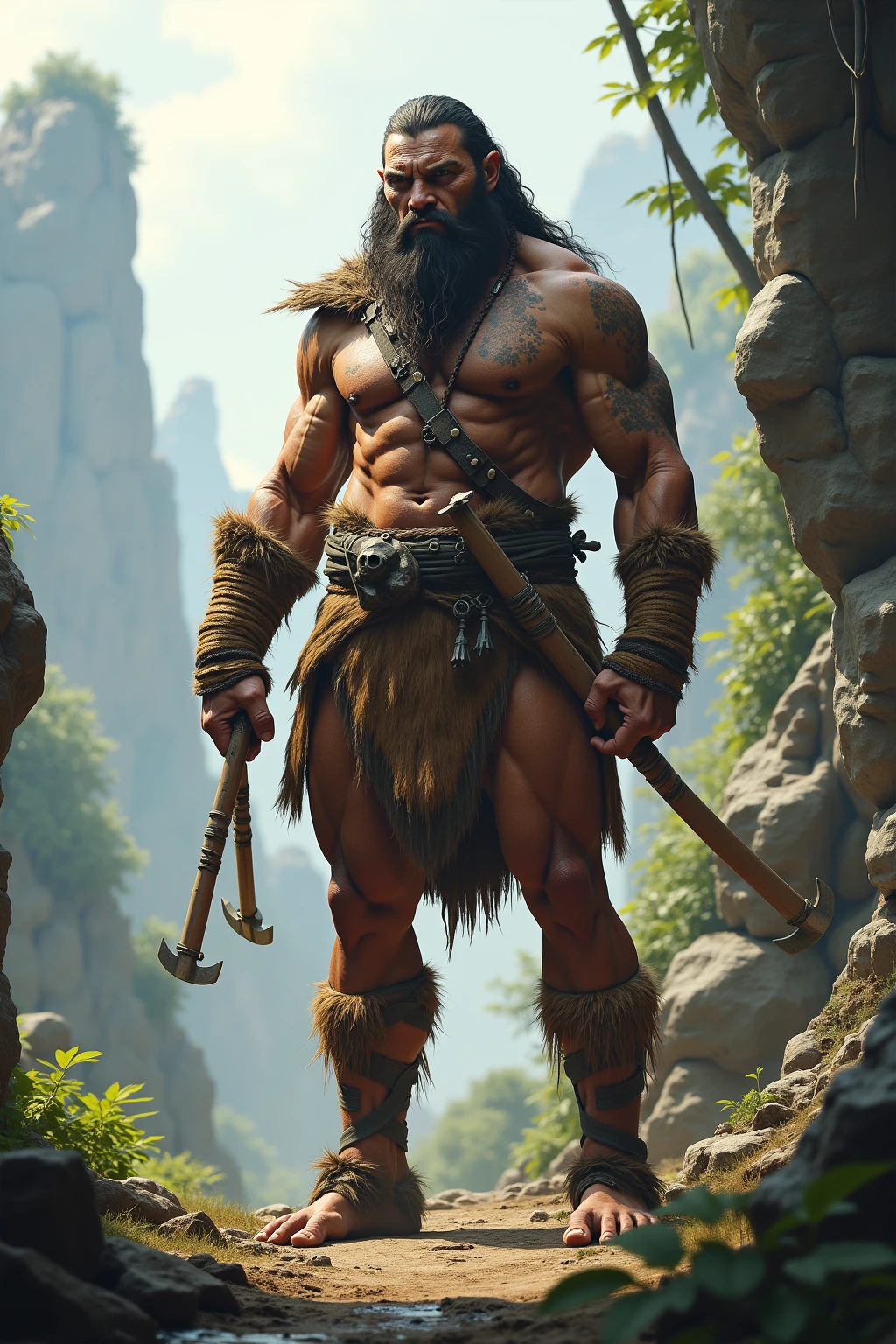 10 year old werewolf boy，Topless，Red skin，barefoot，covered in wounds，Muscle fullness，Standing，Tears，Wolf ears，Smooth skin，Standing on the dirt，Strong thighs，Well-developed chest muscles