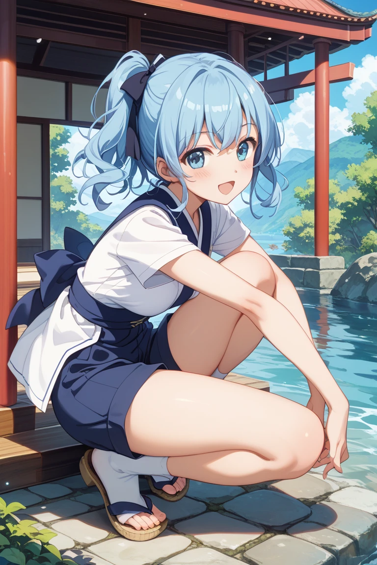 masterpiece, best quality, 1girl, mechanical halo, solo, short hair, single braid, school uniform, barefoot, blue shirt, long sleeves, white bowtie, white choker, white hairband, white sailor collar, white skirt, long skirt smile, blush, feet, toes, looking at viewer, sitting, midriff, knees to chest BREAK water, ruined classroom, blue sky, cloud, day, reflection, reflective water, shallow water, <lora:aronaBlueArchive_v1:1>,
<lora:genshin-char-model:1>, genshin,