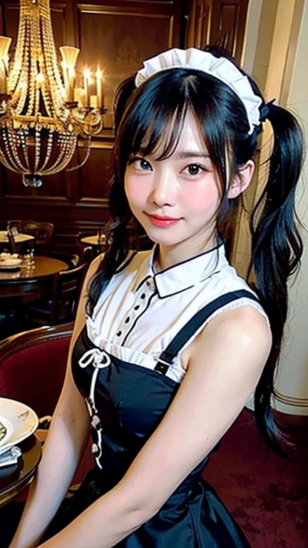 A girl,16 year old,sleeveless waitress