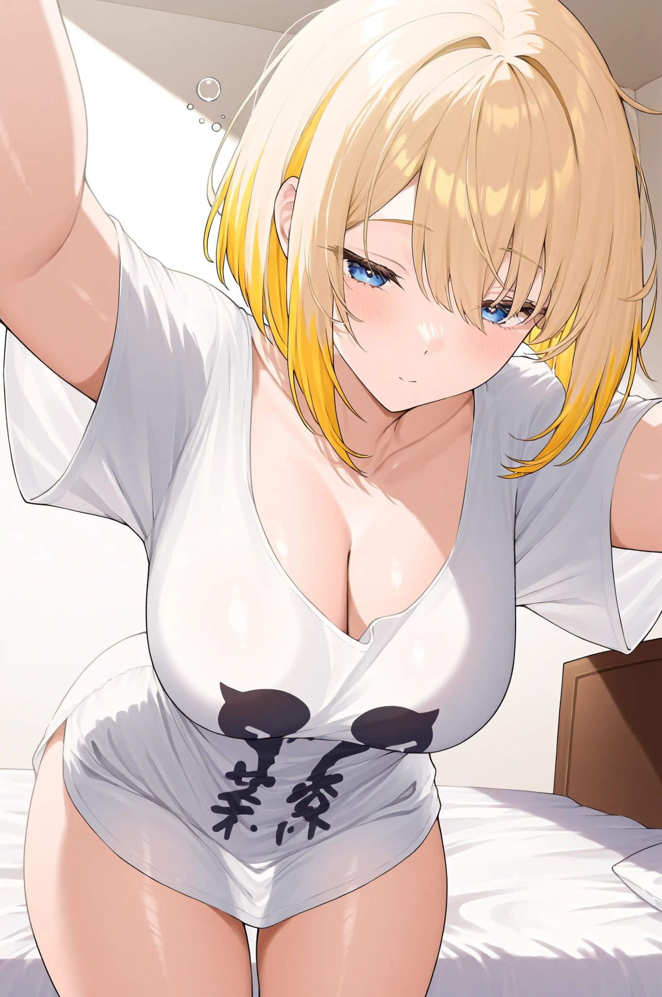 (masterpiece:1.2), hyper detail, best quality, (intricate_details:1.1),Anime detail,beautiful detailed, beautiful hair,short cut hair, solo, 1girl,Serval,(sweating:1.2),(steam:1.2),heavy breathing,steam,blush,from above,shoulder,cleavage,darkillumination,backlighting,large breasts,pov,lying on bed,armpit,BREAK (1boy,penis in vaginal:1.3),BREAK legwear, black bowtie,white sleeveless shirt, high-waist skirt,cum overflow:1.2)