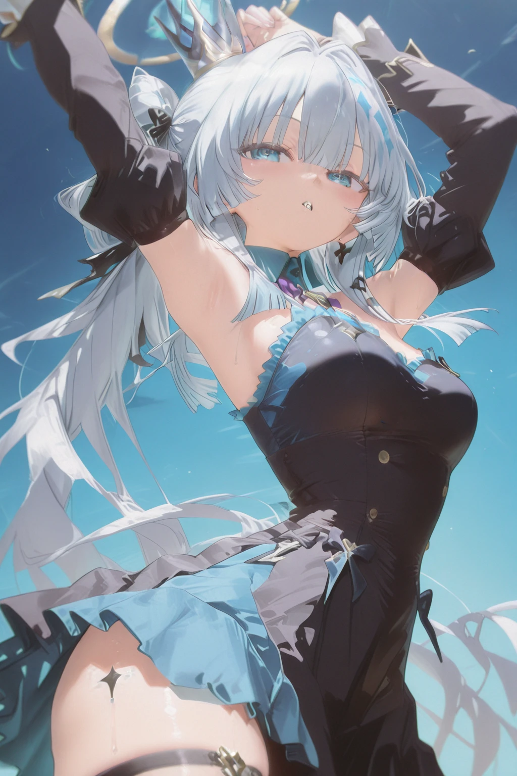 Best_quality:1.4, masterpiece:1.4, ultra detailed:1.4,1girl, foreshortening, <lora:Nekopara Choco&Vanilla:0.7>,Vanilla \nekopara\,White hair, 1girl , blue eyes,  , White hair,cat ears, armpits, sweaty