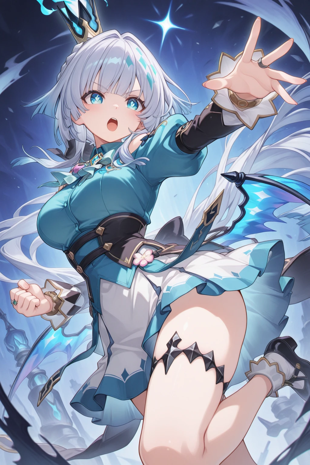 highest quality Neutral face woman I have long hair Odd Eye Gray Hair Sakuya Izayoi beautiful girl Cat ear kind Embarrassed Silver knife Sisters