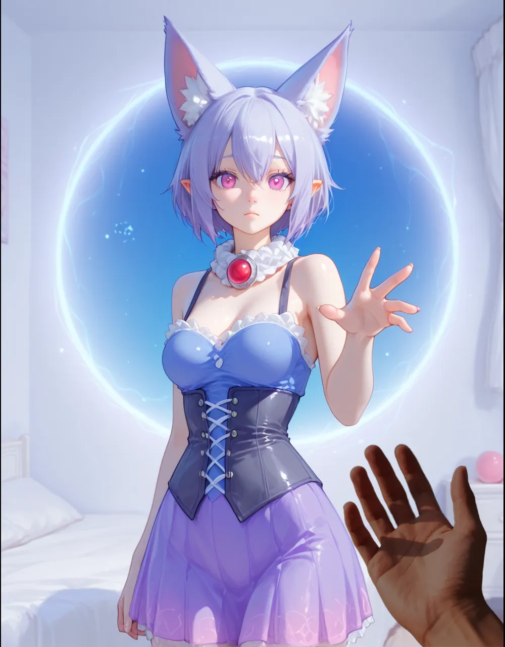 Mini nier automaton, (nier automaton), standing alone, Ray tracing, 3D style, 3dmm, ((oses per photo)), ((oses au cada foto)), fully body,(from front view),(Costas Issue), (Emist on the left), show flat belly, (((oses per photo))),(very big breastsperfect ass, perfect and symmetrical eyes, (perfect handuturistic sword in hand)), ((short hair)),((Open wizard clothes)),white clothing with textured edges, skin fair, luauas detalhadas, White thigh-high tights with trim, auestido aberto au "au", Waist slender, big legs, low water, Show legs to the top of the waist, (broken fabric falling over the legs),((open top)),ultra realistic skin, realistic human eyes,ultra realistic skin,((striped shirt)),super sexy suit,(faixas au torno dos seios), colorfully,top with ruffles,(pubis with a lot of volume),(extrauamente sensual),(very sensual),(((big boobies))),(((cabelo dividido au dois))),((((Social clothes, open on the breasts and front)))),(((cerulean, cyan and purple clothes))),(((slits over the breasts))),(((sashes falling from the waist with details at the ends))),(((top with huge opening in the middle))),(((wide waist belt touching the breasts with black metal parts))),((wrap top)),(((big tits))),(((super sensual))),((crossed rise))